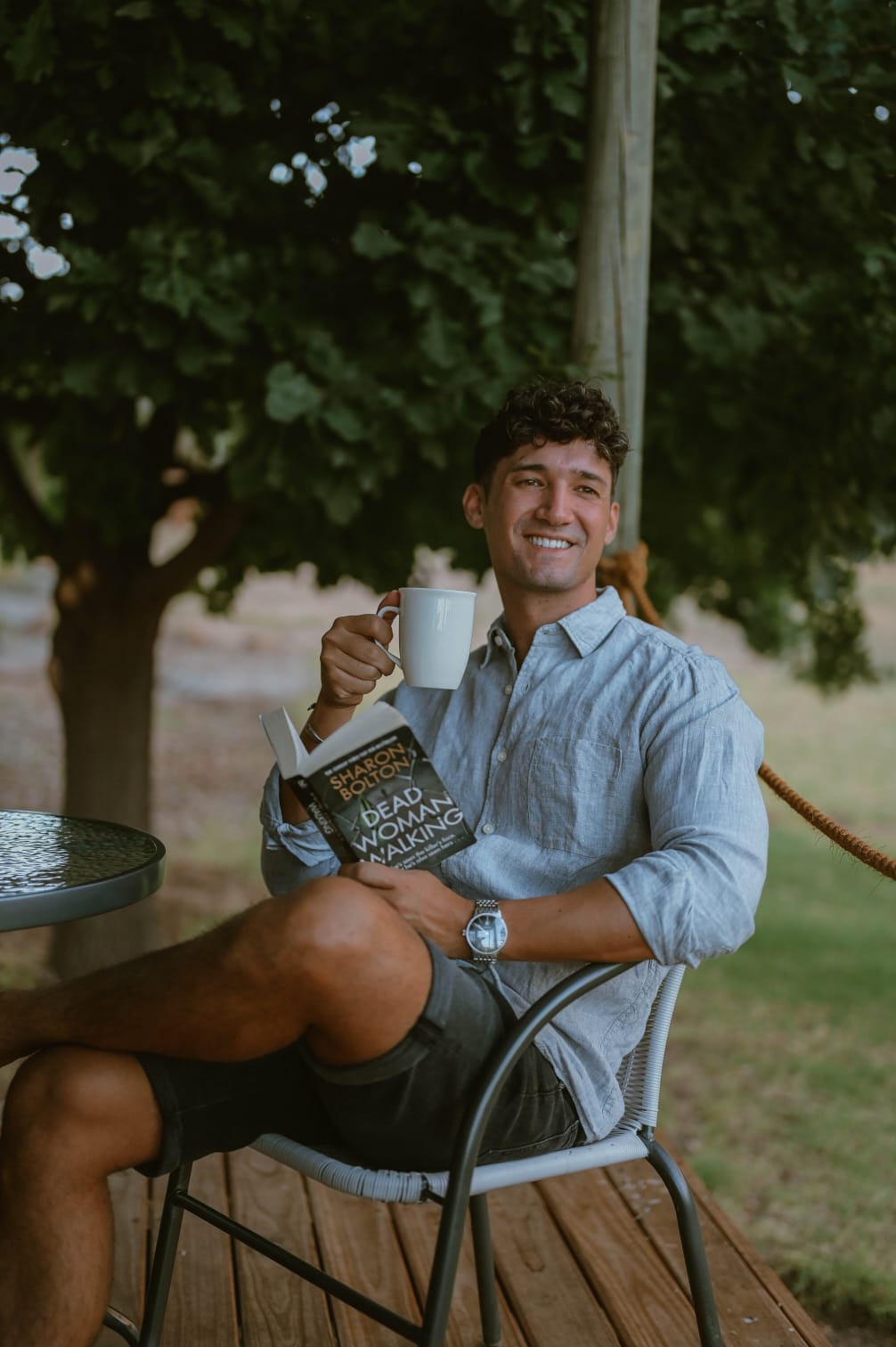 Morning coffee under the oaks